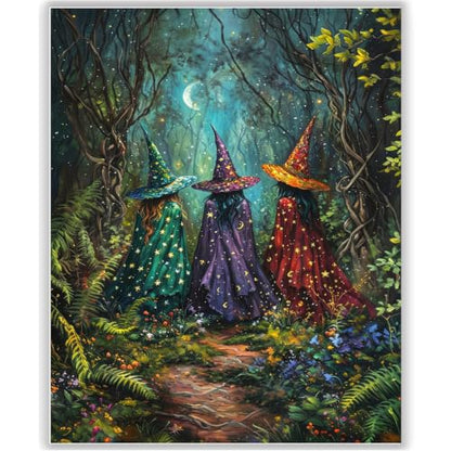 HITO Halloween Paint by Numbers Kit for Adults Witch 16x20 Inch Frameless - color: Witch Forest