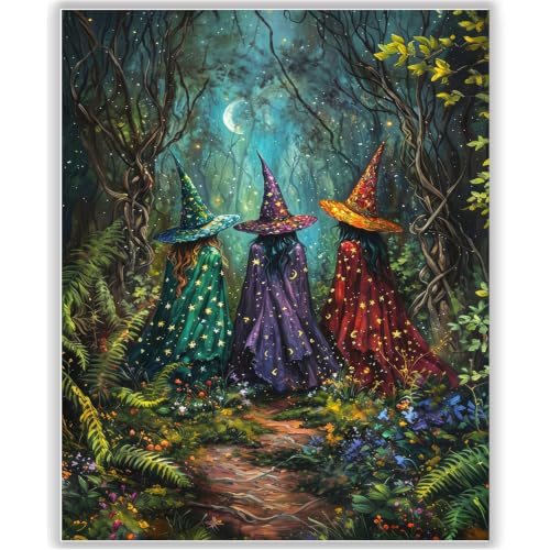 HITO Halloween Paint by Numbers Kit for Adults Witch 16x20 Inch Frameless - color: Witch Forest