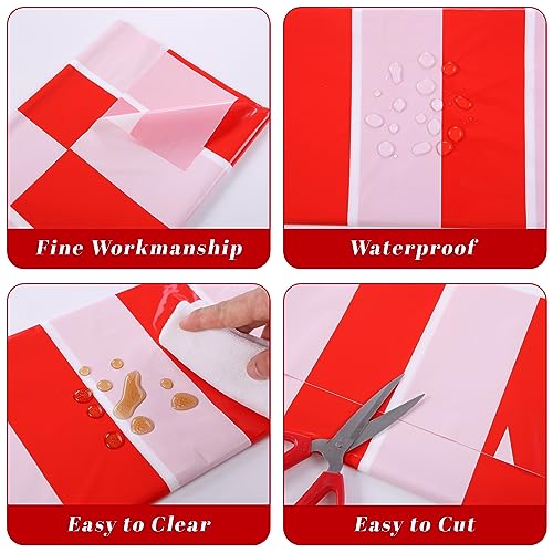 Kesfey Red Striped Tablecloth Carnival Vertical Stripe Table Cover 3 Packs - color: Red Vertical Striped