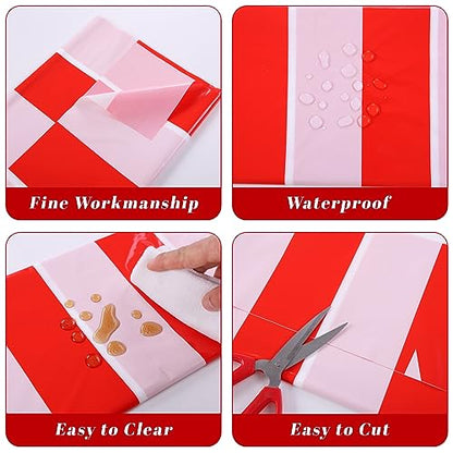 Kesfey Red Striped Tablecloth Carnival Vertical Stripe Table Cover 3 Packs - color: Red Vertical Striped