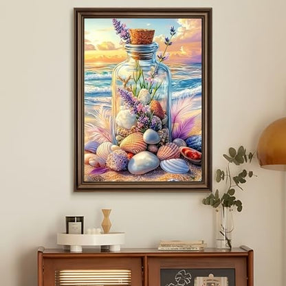 5D Beach Seashell Bottle Diamond Art kits for Adults Beginners 12x16 Inch - color: KM955-1