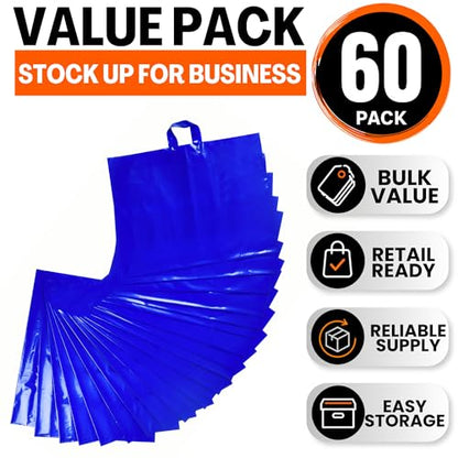 19x15 Large Plastic Shopping Bags with Handles for Small Business - color: Blue