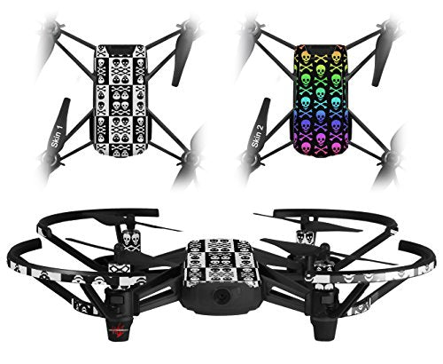 Skin Decal Wrap 2 Pack Compatible with DJI Ryze Tello Skull and Crossbones Pattern Bw Drone NOT Included