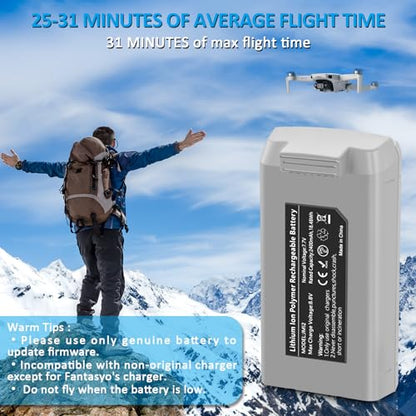Fantasyo Intelligent Mini 2 Battery 2 Pack 2400mAh and 3 Channel Smart LED Two-Way Charger Set Compatible with DJI Mini 2/SE/2 SE/4K Series Drones