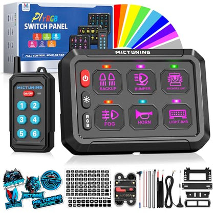 MICTUNING P1Y RGB 6 Gang Switch Panel Remote Control Range Up to 230FT - size: RGB 6 Gang(Remote Control)
