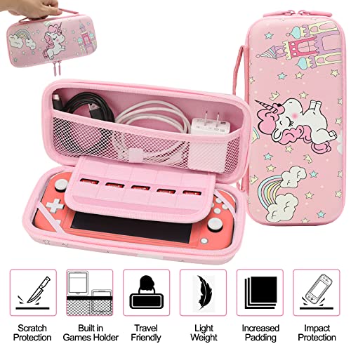 Switch Lite Accessories Bundle, Kit with Carrying Case,TPU Case Cover with Screen Protector,Charging Dock,Playstand, Game Card Case, USB Cable, Stylus,Thumb Grip Caps for Nintendo Switch Lite (Pink) - color: Pink