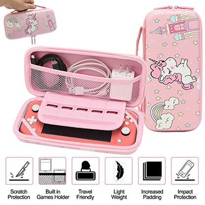 Switch Lite Accessories Bundle, Kit with Carrying Case,TPU Case Cover with Screen Protector,Charging Dock,Playstand, Game Card Case, USB Cable, Stylus,Thumb Grip Caps for Nintendo Switch Lite (Pink) - color: Pink