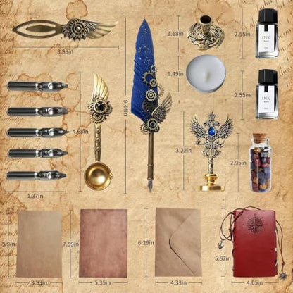 Steampunk Quill,Calligraphy Set,14PCS Stationery Kit,Navy