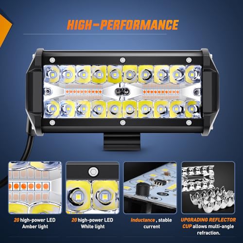 Nilight 6.5Inch Off-Road LED Light Bar White Amber 3 Lighting Modes - color: Amber&White 3 Modes