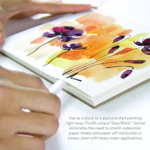 Fluid Watercolor Paper 850048 140LB Hot Press 4 x 8 Block, 15 Sheets, White