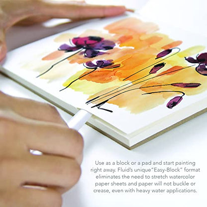 Fluid Watercolor Paper 850048 140LB Hot Press 4 x 8 Block, 15 Sheets, White