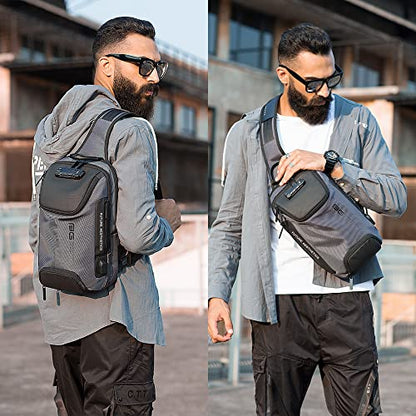 BANGE Men's Sling Backpack - Waterproof Crossbody Bag, Multi-Purpose Shoulder Bag - color: Grey