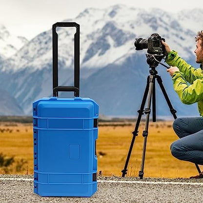 Portable Protective Camera Case, 22" Protective Roller Hard Camera Case with Wheels and Foams Camera Suitcase Waterproof Rolling Hard Case for Camera,Tools,Lens,Drone,Equipment (Blue) - color: Blue