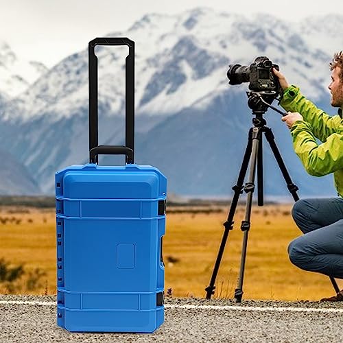 Portable Protective Camera Case, 22" Protective Roller Hard Camera Case with Wheels and Foams Camera Suitcase Waterproof Rolling Hard Case for Camera,Tools,Lens,Drone,Equipment (Blue) - color: Blue
