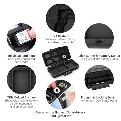 JJC Camera Battery & SD Memory Card Case Holder for Canon Nikon Sony DSLR - size: For Camera Battery x3