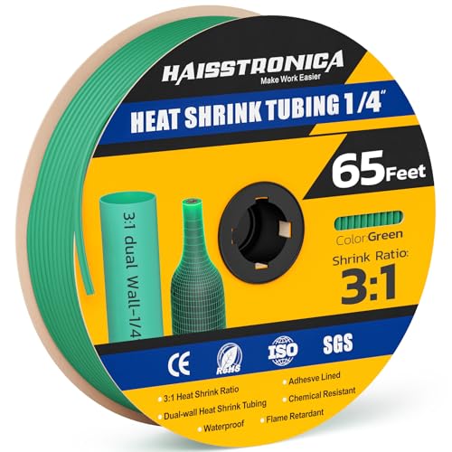 haisstronica 65Ft 3:1 Heat Shrink Tubing Roll 1/4" Green - color: Green, size: 1/4inch