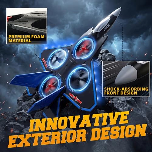 BEZGAR RC Fighter Jet Toy, RC Plane with LED Lights & 360° Flip, Blue - color: Blue