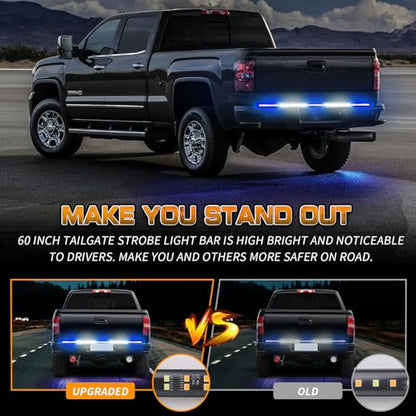 XRIDONSEN 60 inch Blue White Emergency Lights Strip 360 LED Tailgate Lights - color: Blue/White