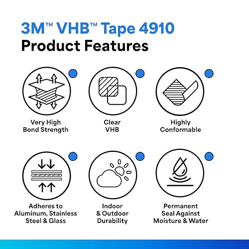 3M 4910 VHB Mounting Tape, Acrylic Foam, Permanent Bonding, Heavy Duty, Clear, 0.5 in x 5 yd, 1 Roll - size: 1 Pack (1 Roll)