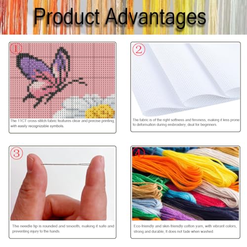 Tiwabb 4 Pack Insect Flowers Stamped Cross Stitch Kits for Adults Beginners - color: Insect