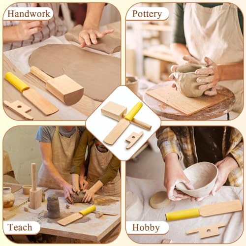 Amylove 3 Pcs Wooden Pottery Clay Tools Set, Paddles Pad Bevel Cutter
