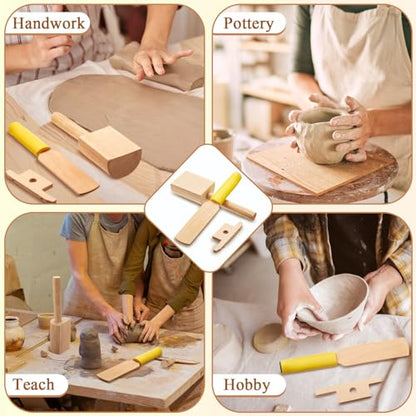 Amylove 3 Pcs Wooden Pottery Clay Tools Set, Paddles Pad Bevel Cutter