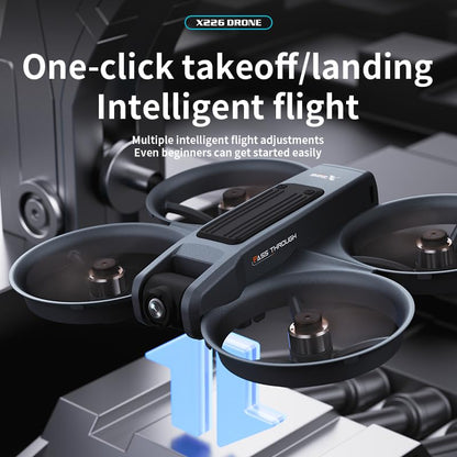 FPV drone equipped with remote controller to support first-person view flight. Built with full propeller protection guard and collision-resistant structure, easy-operation design fits beginners perfectly. Adopts optical flow positioning system and brushle