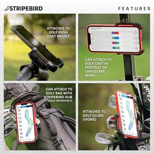 Stripebird PRO Magnetic Golf Cart Phone Holder & Caddy, N52 Magnets - color: Black