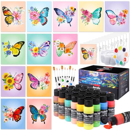 AmazingSpark 12 Set Sip and Paint Kit for Adults Pre Drawn Canvas,Butterfly - style: Butterfly