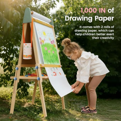 Tiny Land Wooden Easel for Kids, Art Easel with Chalkboard & Whiteboard - color: Pink