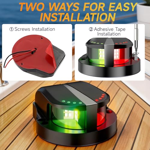 Boat Navigation Lights Red and Green, Bow Lights for Boats LED IP67 Waterproof, Boat Light Marine Running Light for Small Boats - color: Black