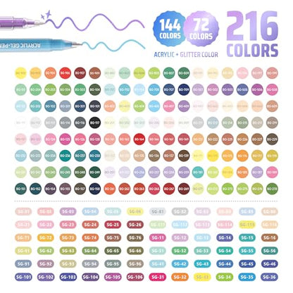 216 Colors Gel Pens with Travel Case,1.0mm Bold Tip,Acrylic+Glitter
