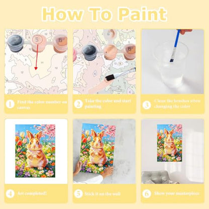 HITO Panda Paint by Numbers Kit for Kids with Frame Easel 8x12 inch - color: Spring Bunny