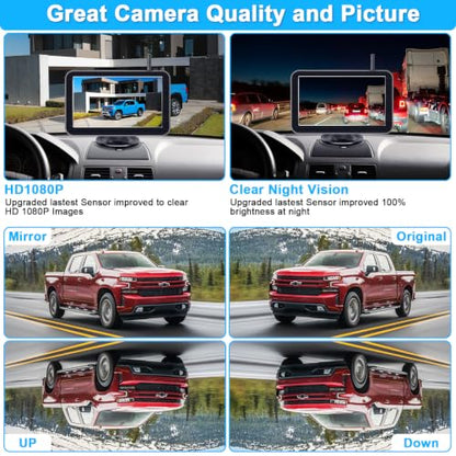 HD 1080P 7 Inch Wireless Backup Camera for Truck: 15-Min Easy to Install - size: 7'' + License Plate Camera