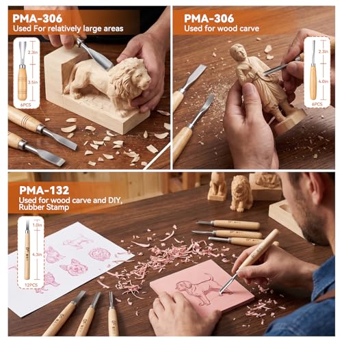 WAYCOM 24PCS Wood Knife Kit Set Wood Carving Kit,Professional Chisel Set, including Small, Middle, Large size (24PCS)