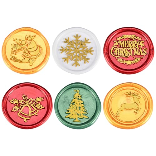 Yoption 6 Pcs Wax Seal Stamp Set, Christmas Theme Sealing Stamp Kit - color: Merry Christmas Set B