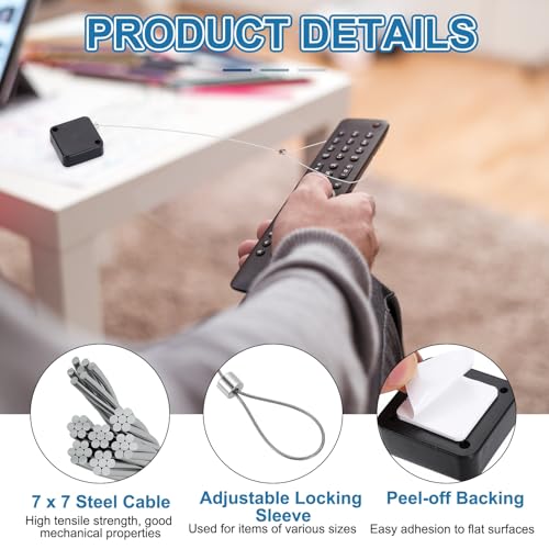 PATIKIL 5ft (1.5M) Retractable Remote Control Cable Tether 2N, 3PCS Remote Control Security Lanyard Lock Adjustable Locking Leash with Rope Locks for TV Tablets Showroom, Black - color: Black, size: 5ft