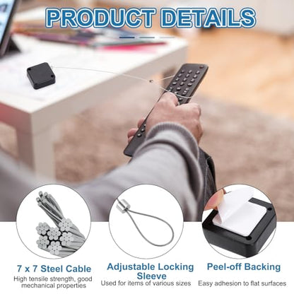 PATIKIL 5ft (1.5M) Retractable Remote Control Cable Tether 2N, 3PCS Remote Control Security Lanyard Lock Adjustable Locking Leash with Rope Locks for TV Tablets Showroom, Black - color: Black, size: 5ft