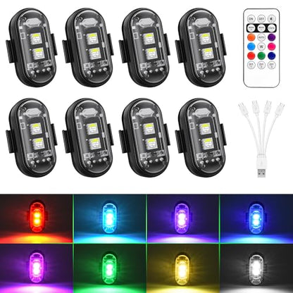 Wireless 8 Pcs RGB LED Aircraft Strobe Lights with Remote Control - color: 8Pcs