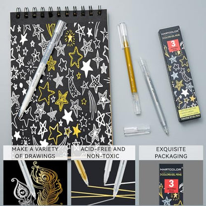MARTCOLOR Gold Silver White Gel Pens, 3 Pack 1mm Opaque Archival Ink Pen - color: Multicolor