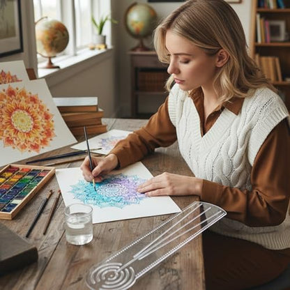 Gjinxi 3-in-1 Mandala Ruler Tool with Holes, Mandala Dot Art Circle Maker Straight Dotting Ruler Compass Protractor for Dot Mandala Art Geometric