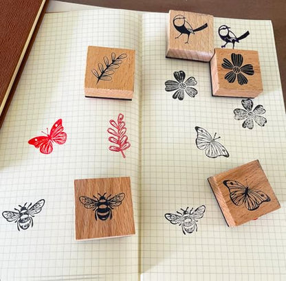 9Pcs Vintage Wood Stamp Set, Butterfly Bird & Floral for Crafts