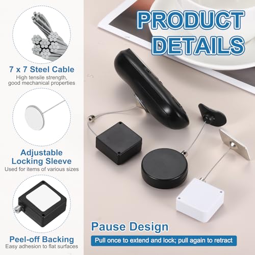 PATIKIL 3.3ft (1M) Retractable Remote Control Cable Tether 1.5N, 3PCS Lockable Remote Control Security Lanyard Lock Adjustable Locking Leash with Round Iron Cap for TV Tablets, Black - color: Black