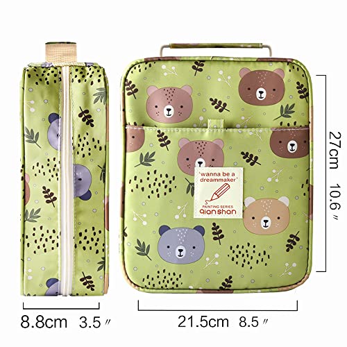 Pencil Case Holder Slot with Zipper Closure Large Capacity Pen Organizer - color: green bear