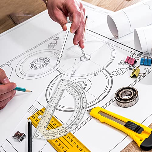 6 Sets Compass and Protractor Sets Student Basics Geometry Math Set Metal Compass and 6 Inch 180 Degree Protractors Geometry Graphing Drawing Tools For Office and School Supplies(clear) - color: Clear
