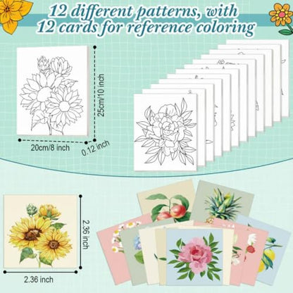 Engrowtic 12 Pcs 8 x 10 Flower Fruit Pre Drawn Canvas to Paint for Adults - style: Cream Style