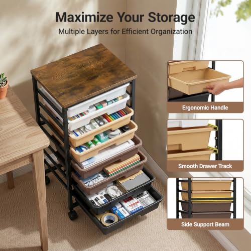 Pipishell Rolling Cart with 5 Drawers, Craft Storage Cart, Khaki Gradient - color: khaki gradient, size: 8-Drawers