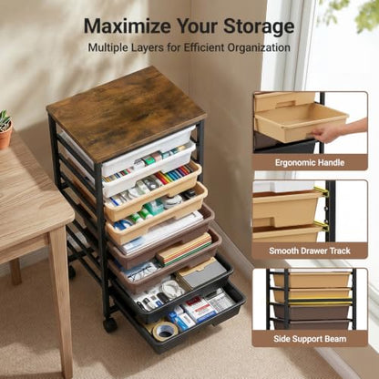 Pipishell Rolling Cart with 5 Drawers, Craft Storage Cart, Khaki Gradient - color: khaki gradient, size: 8-Drawers