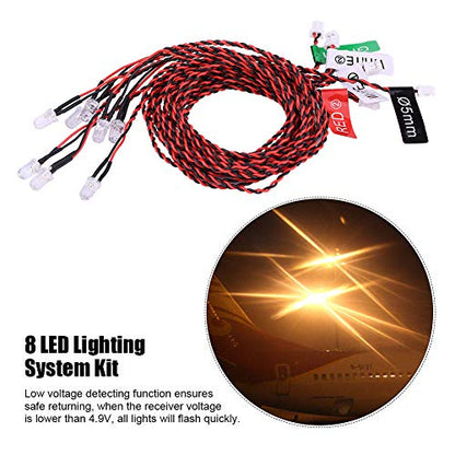 Akozon Rc Plane Navigation Lights Rc Plane Led Light Kit RC Airplane Flashing Light 8 LED Lighting System Kit Simulation Flashing Lights for RC Airplane Helicopter Deformation Model
