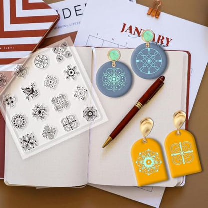 CHGCRAFT Polymer Clay Texture Sheets Boho Polymer Clay Texture Mat Silicone Texture Stamp Clay Modeling Pattern Pad Silicone Clay Texture Mat for Making Earrings Jewerly 5.5x5.5inch - style: Boho